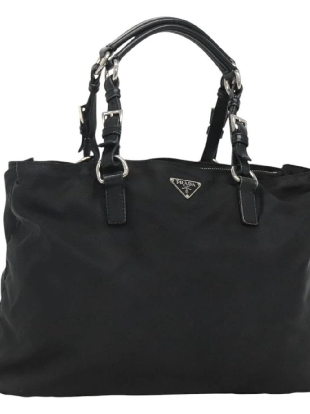 PRADA Tote Bag Nylon Black Silver Auth am8250